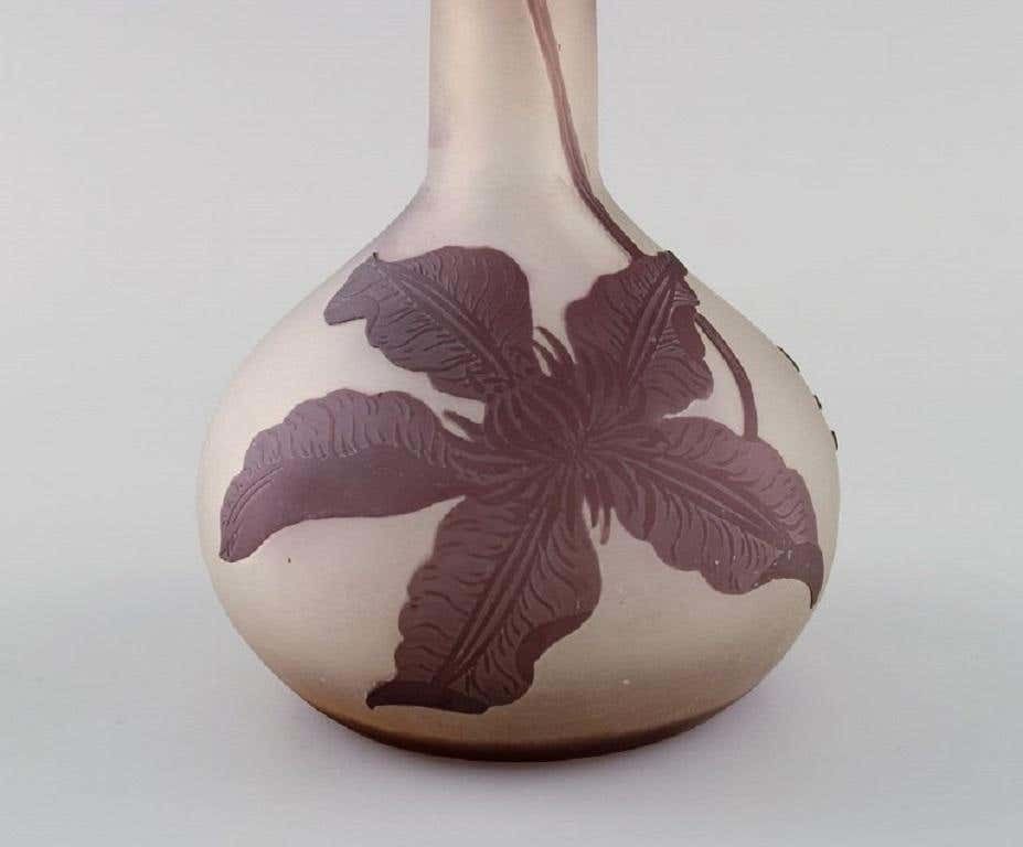 Narrow Neck Emile Gallé Vase In Frosted And Purple Art Glass, Early 20th C photo for sale