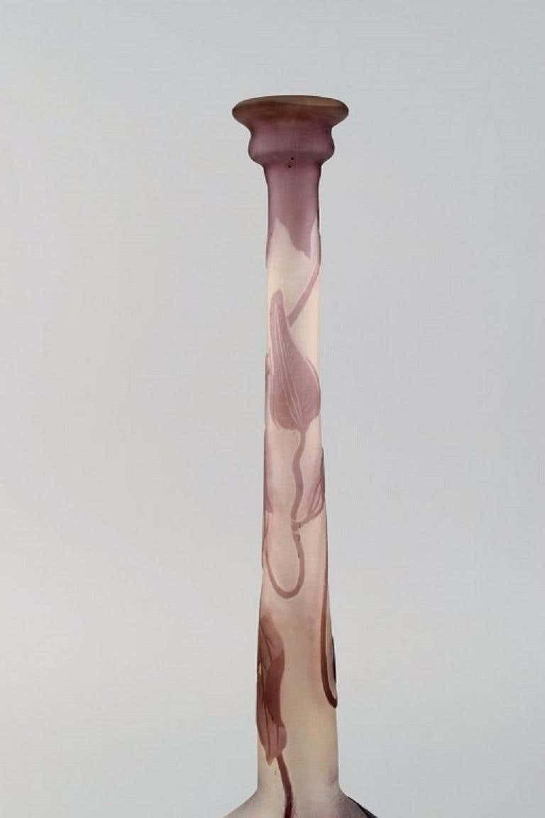 Narrow Neck Emile Gallé Vase In Frosted And Purple Art Glass, Early 20th C photo Home Decor