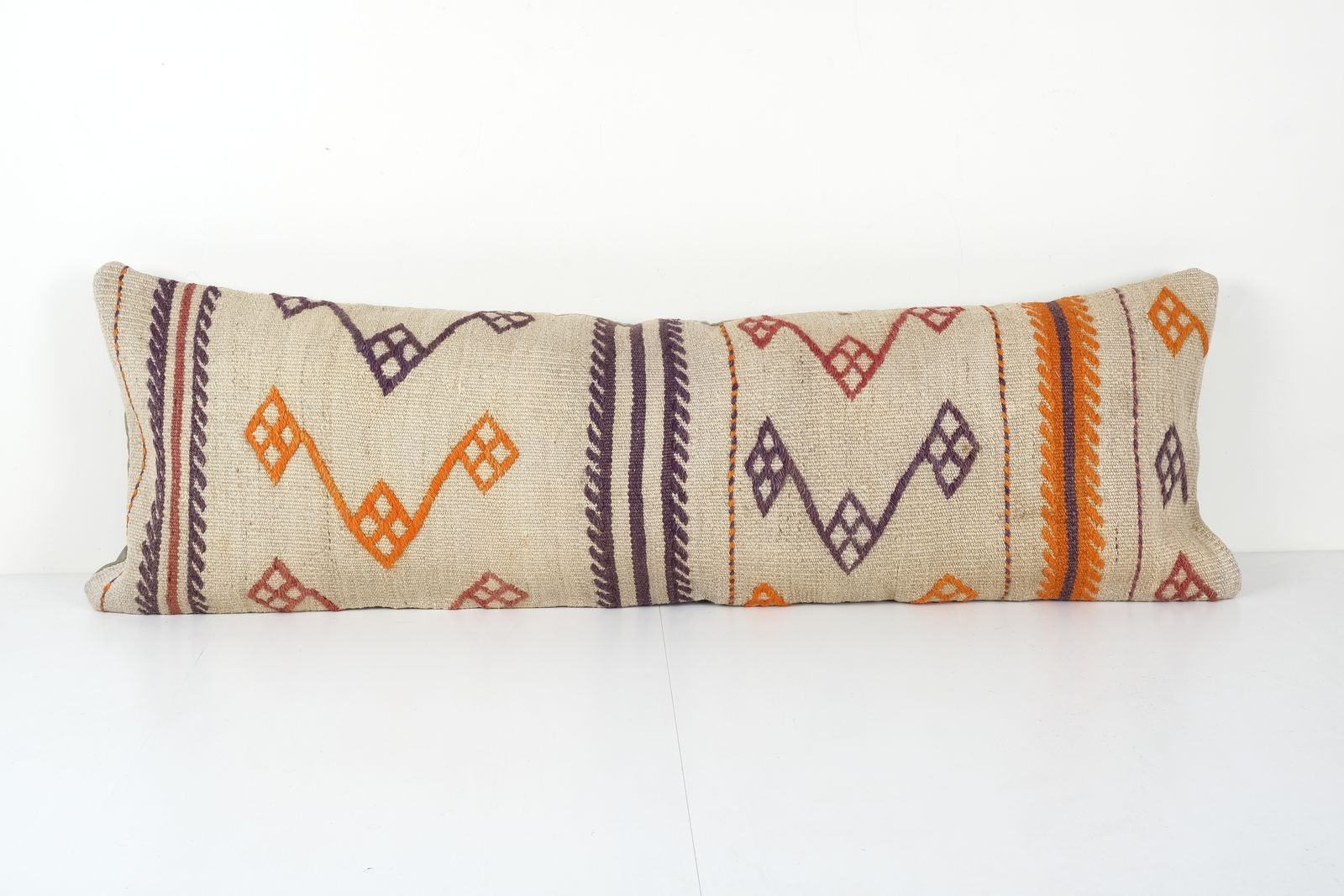 Bohemian Bedding Kilim Pillow Cover, Long Turkish Lumbar Pillow With Mid Century