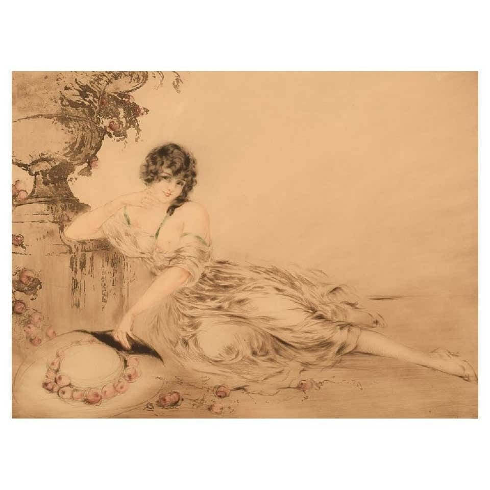 Louis Icart, Etching On Paper, "At The Urn", Dated 1923