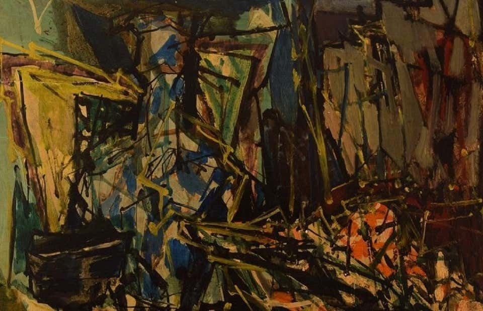 émile François Jacques Compard, Oil On Woodwork, Abstract Composition photo furniture