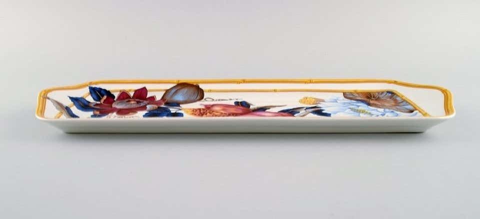 Porcelain Of Paris,"Tropical Aurore", Oblong Porcelain Tray With Flowers photo Home Decor
