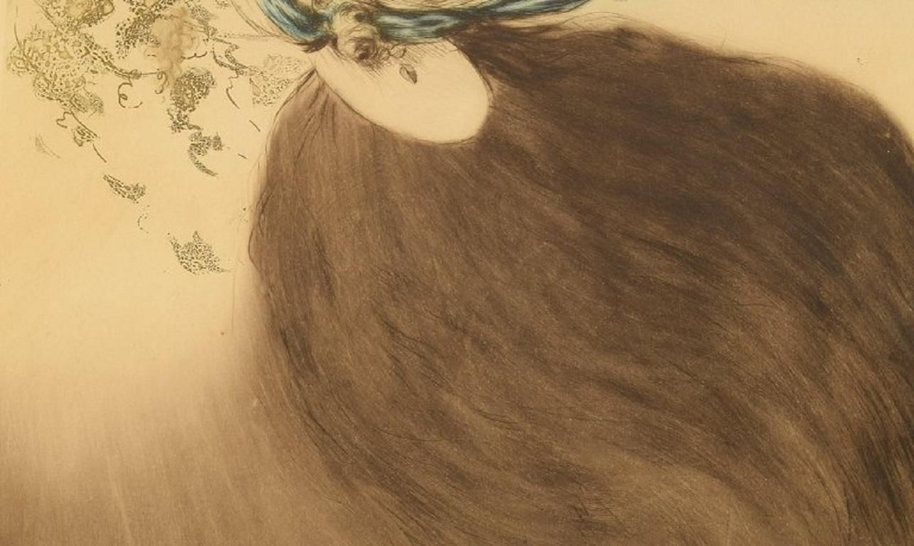 Louis Icart '1888 1950', Young Woman Picking Grapes, Etching/Paper, Ca 1920 photo vinterior