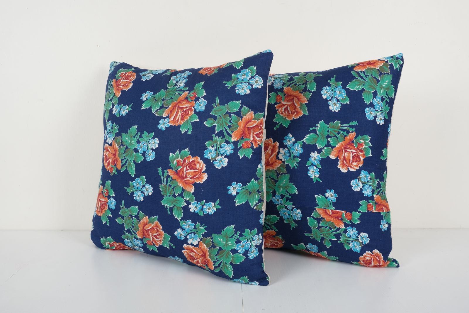 Set Floral Pillow Cases Made From Mid 20th Century Uzbek Cotton Printed Textile, 1960s photo furniture