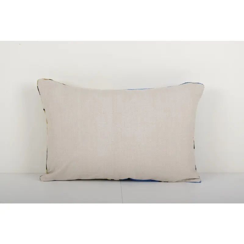 Ikat Yellow And Blue Eye Pillow Cover   Silk Patchwork Velvet Lumbar Pillow Cover   Velvet Ikat Pillow 16'' X 24'' photo for sale