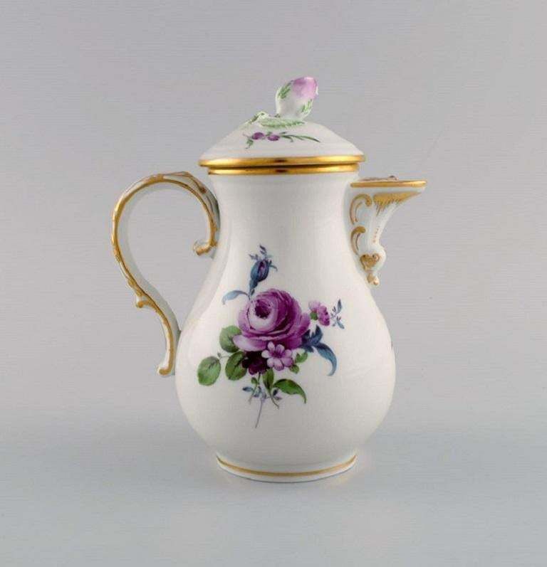 Meissen Coffee Pot, Sugar Bowl And Cream Jug With Hand Painted Flowers photo vinterior