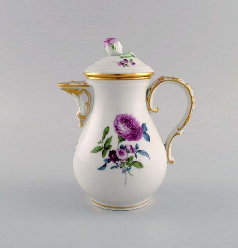 Meissen Coffee Pot, Sugar Bowl And Cream Jug With Hand Painted Flowers photo buy