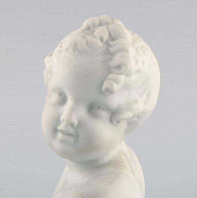 Limoges France Biscuit Child Bust Stand With Dark Blue Glaze Classic Style photo vinterior