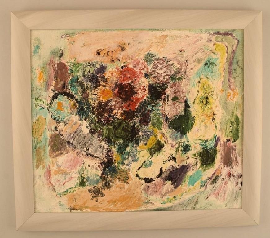 åke Wilhelm Andersson, Listed Swedish Artist, Oil On Board, Flowers photo furniture