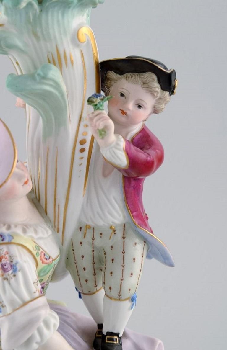 Antique Meissen Candlestick In Hand Painted Porcelain, Late 19th C photo vinterior