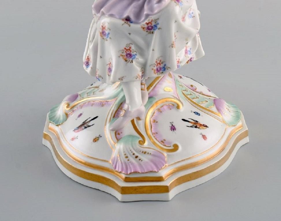 Antique Meissen Candlestick In Hand Painted Porcelain, Late 19th C photo vintage