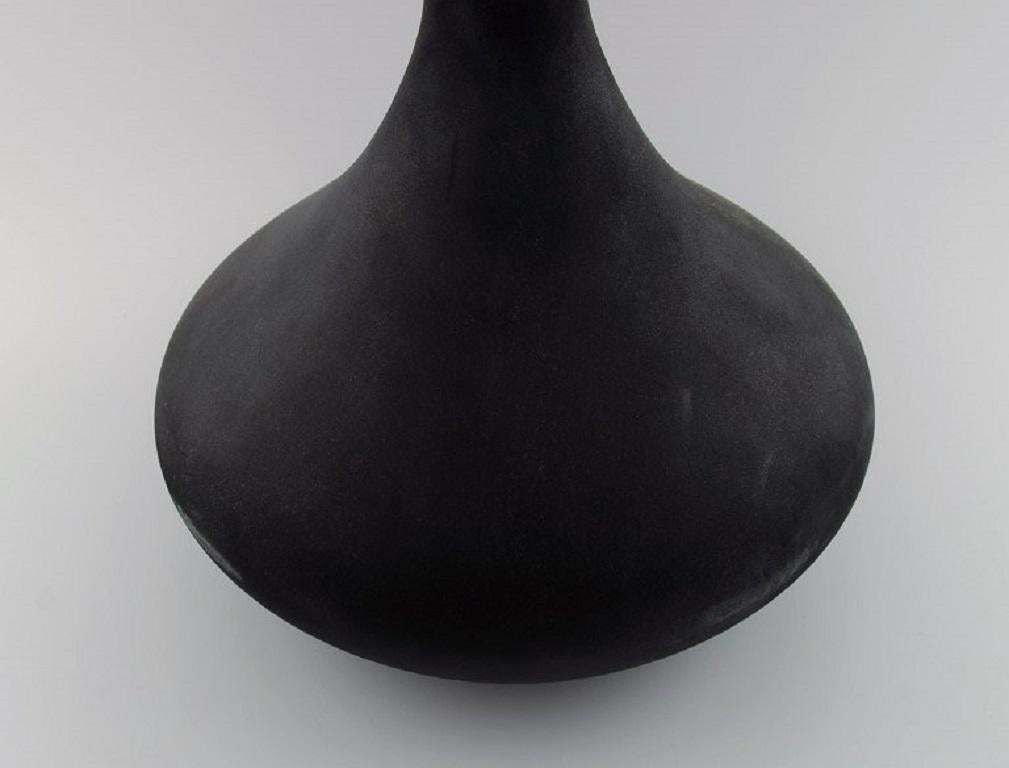 Colossal Drop Shaped Murano Vase In Matt Black Mouth Blown Art Glass. photo vinterior