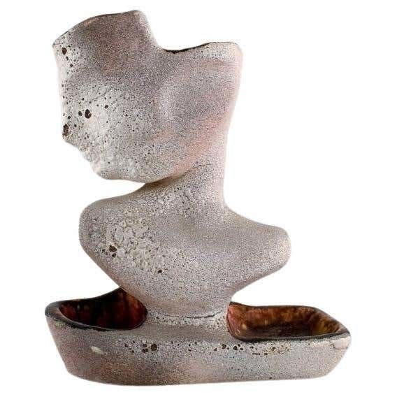 Vallauris, France. Sculptural Unique Vase In Glazed Stoneware, 1980s