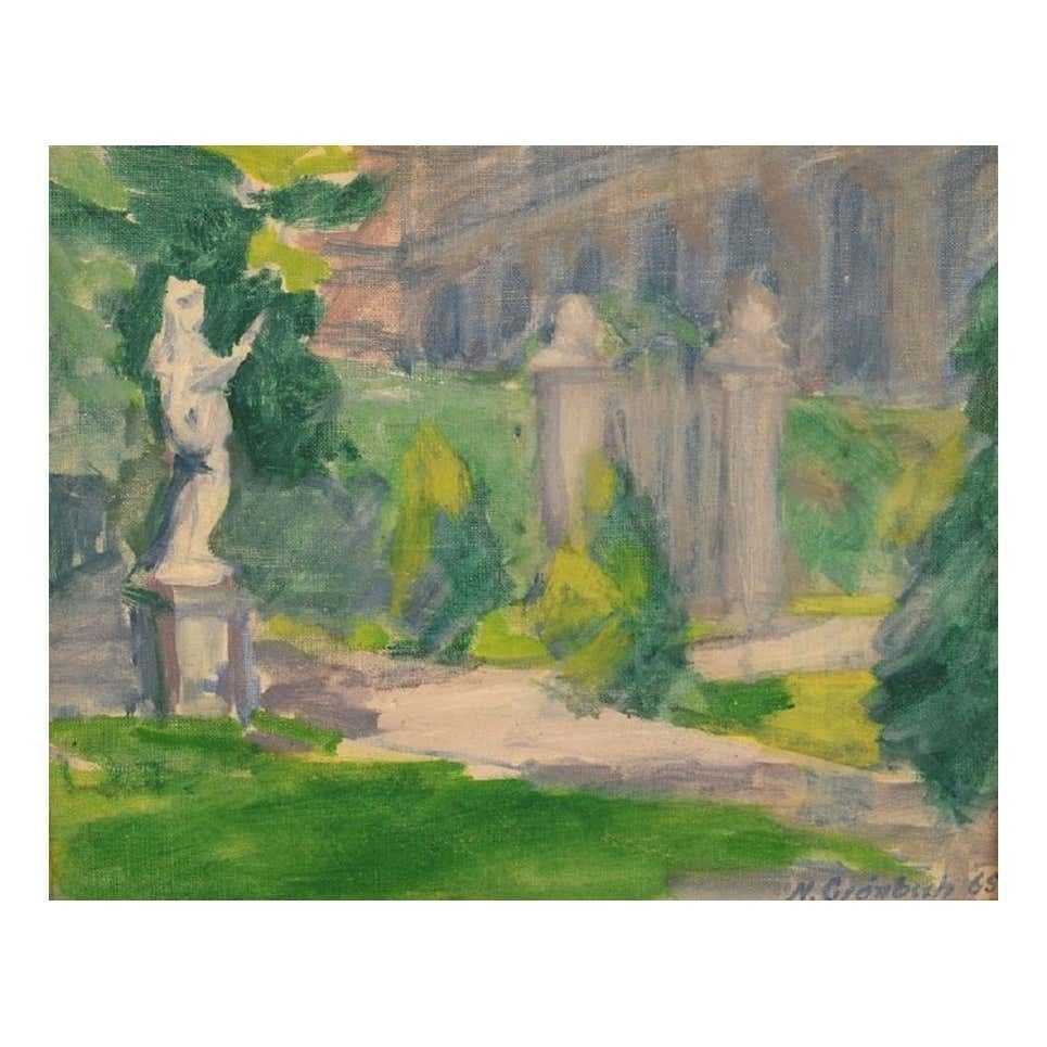 Niels Grønbech, Danish Painter, Oil On Board, Modernist Park Motif