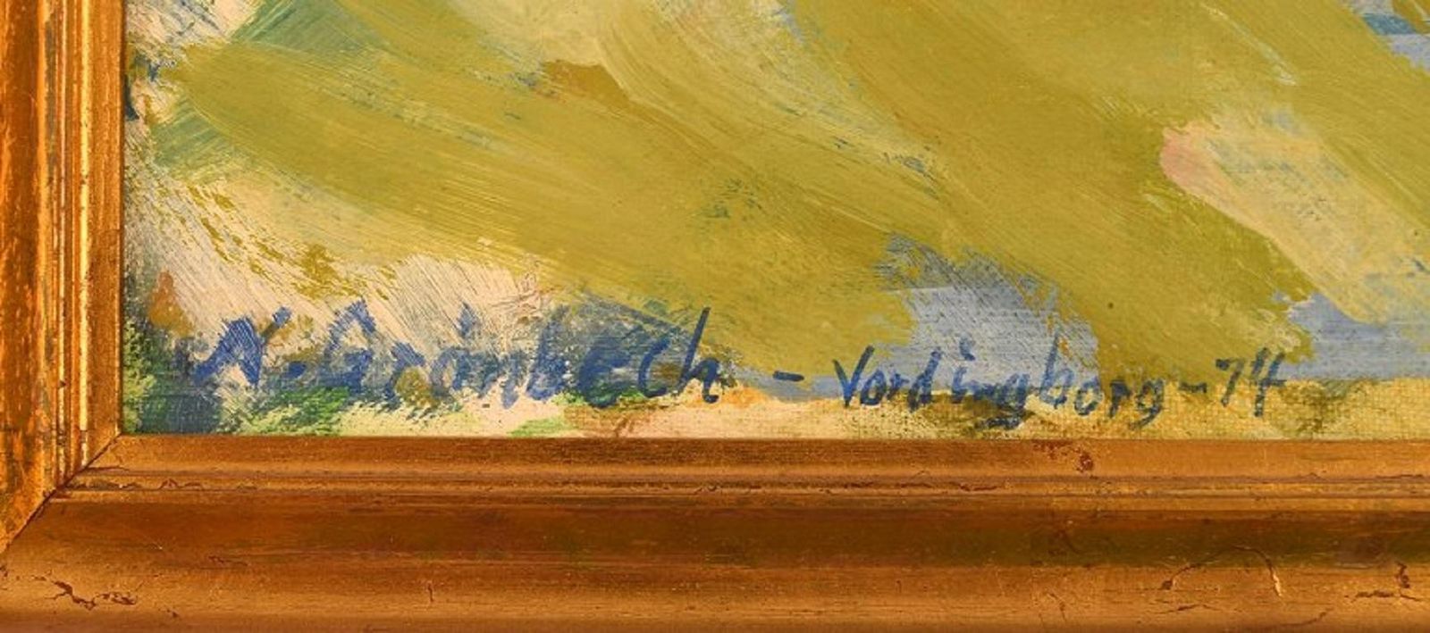 Niels Grønbech '1907 1991', Danish Painter, Oil On Board, Modernist Landscape photo vinterior