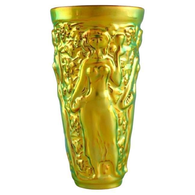 Zsolnay Vase In Glazed Ceramics Modelled With Women Picking Grapes