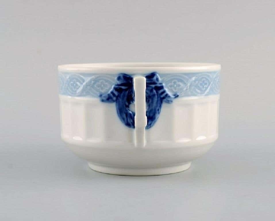Three Royal Copenhagen Blue Fan Bouillon Cups With Saucers photo for sale
