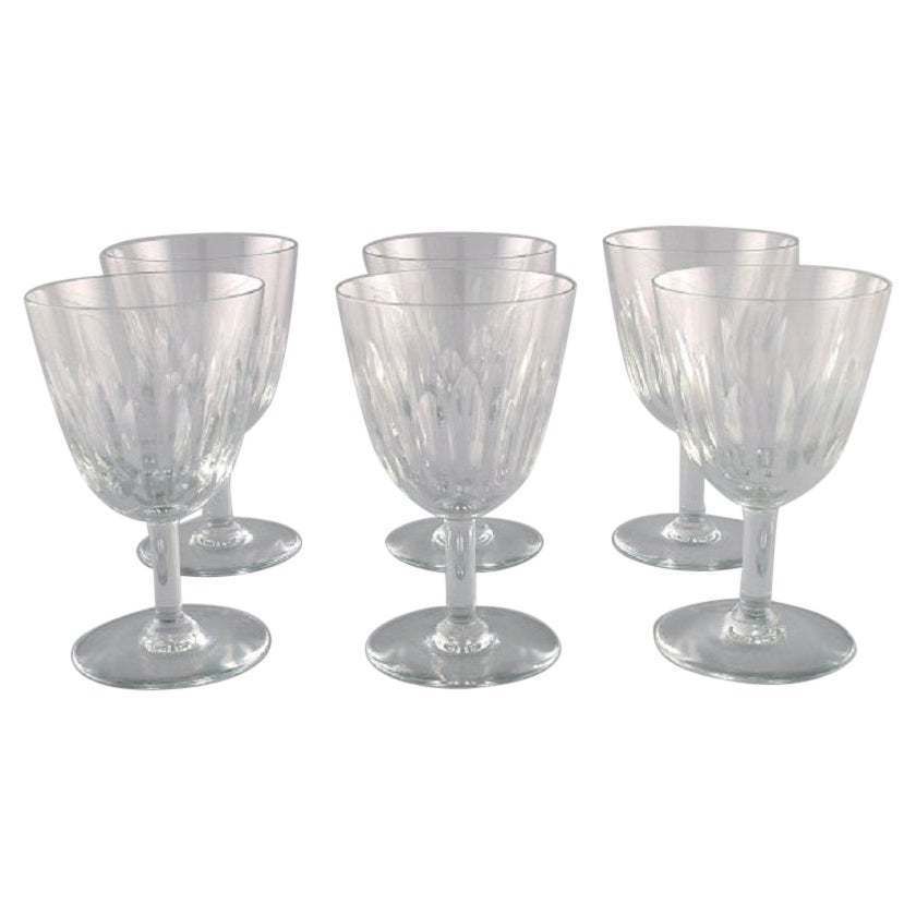Baccarat, France, Six Art Deco Red Wine Glasses In Clear Crystal Glass
