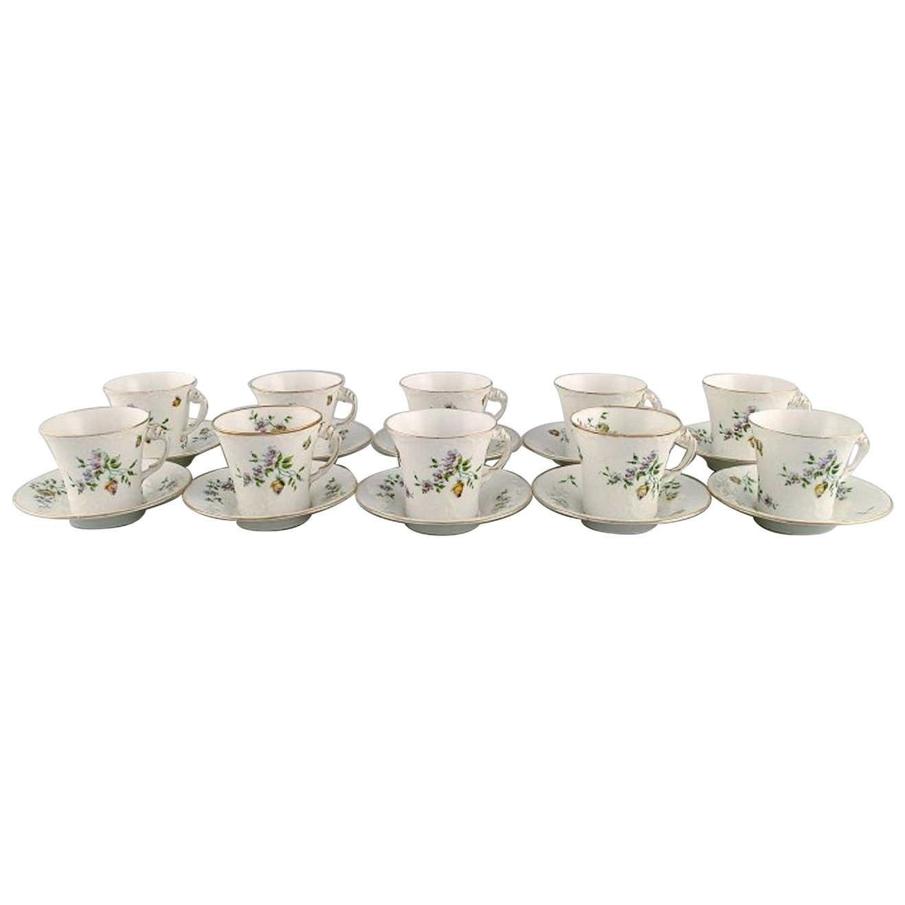 10 Rörstrand Coffee Cups With Saucers In Hand Painted Porcelain.