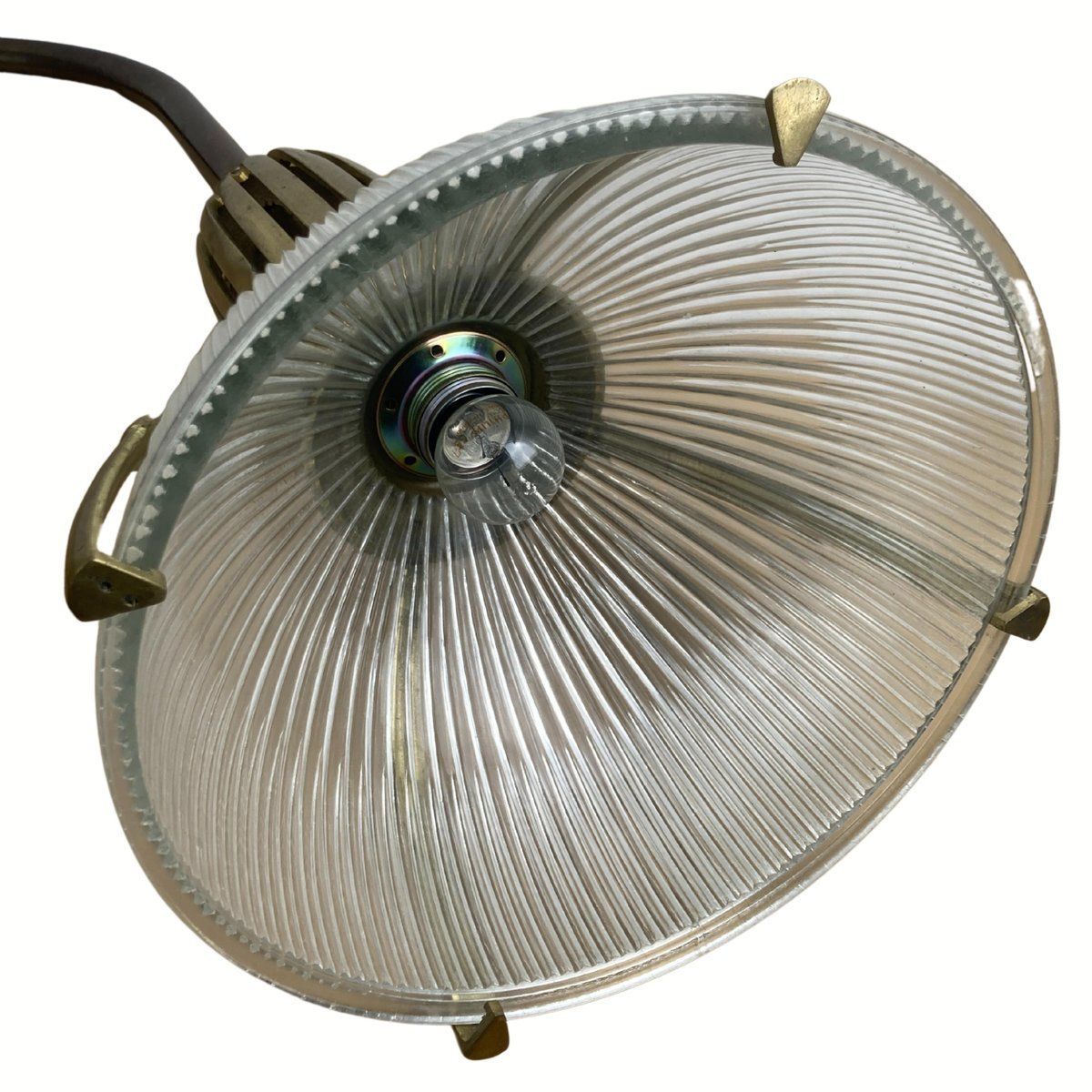Art Deco Holophane Cut Glass And Brass Wall Lamps, 1970s, Set Of 2 photo for sale