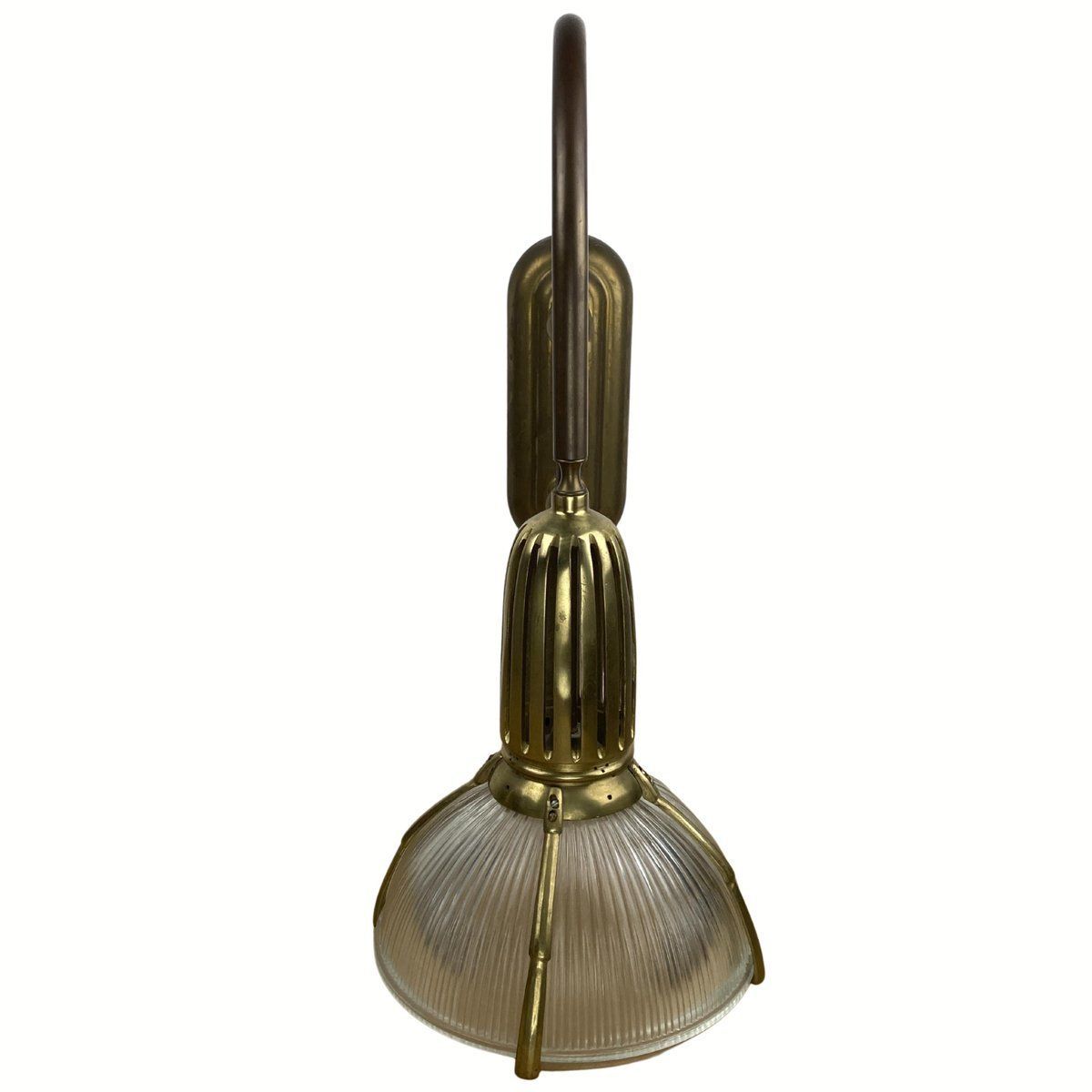 Art Deco Holophane Cut Glass And Brass Wall Lamps, 1970s, Set Of 2 photo 1625.52
