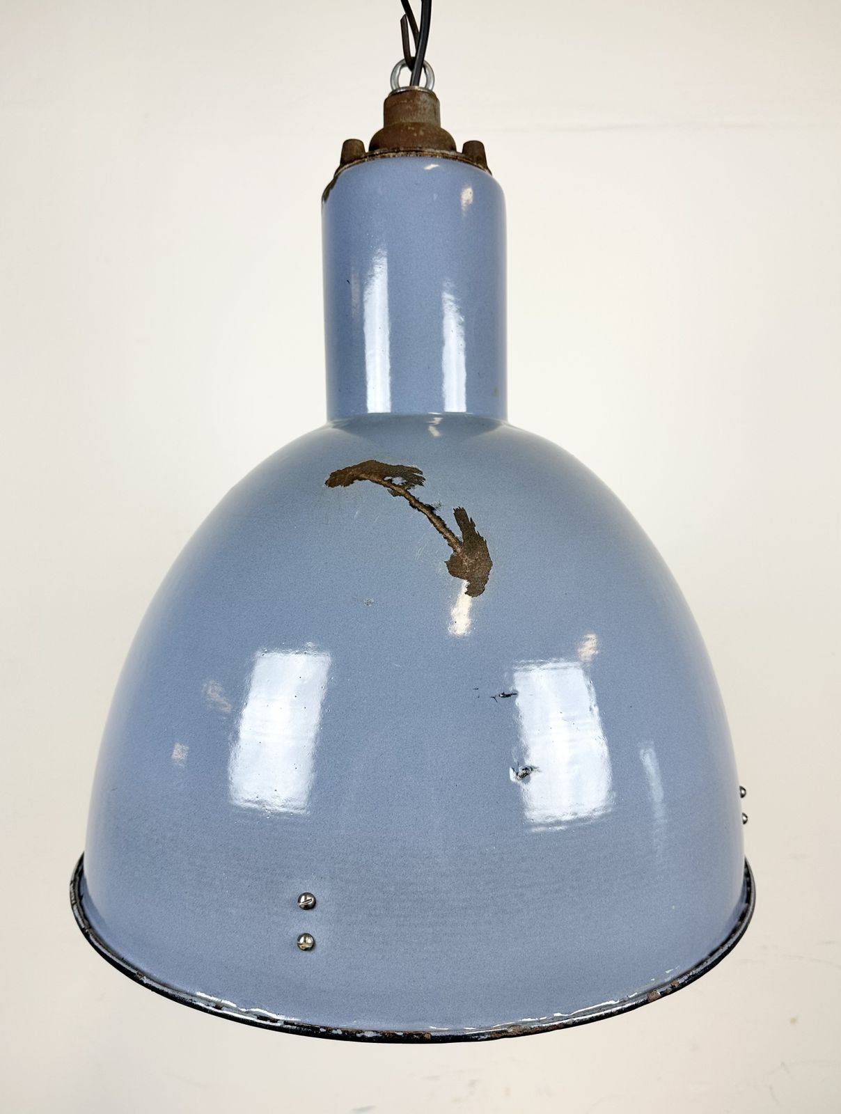 Bauhaus Blue Enamel Factory Pendant Lamp, 1950s photo furniture