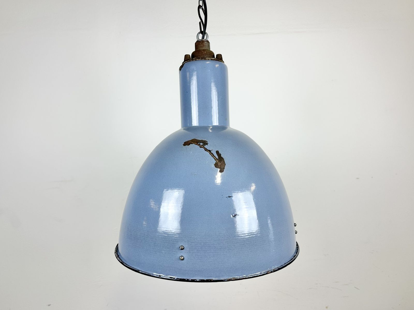 Bauhaus Blue Enamel Factory Pendant Lamp, 1950s photo Lighting