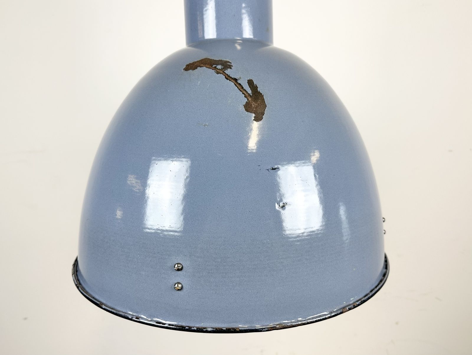 Bauhaus Blue Enamel Factory Pendant Lamp, 1950s photo vinterior