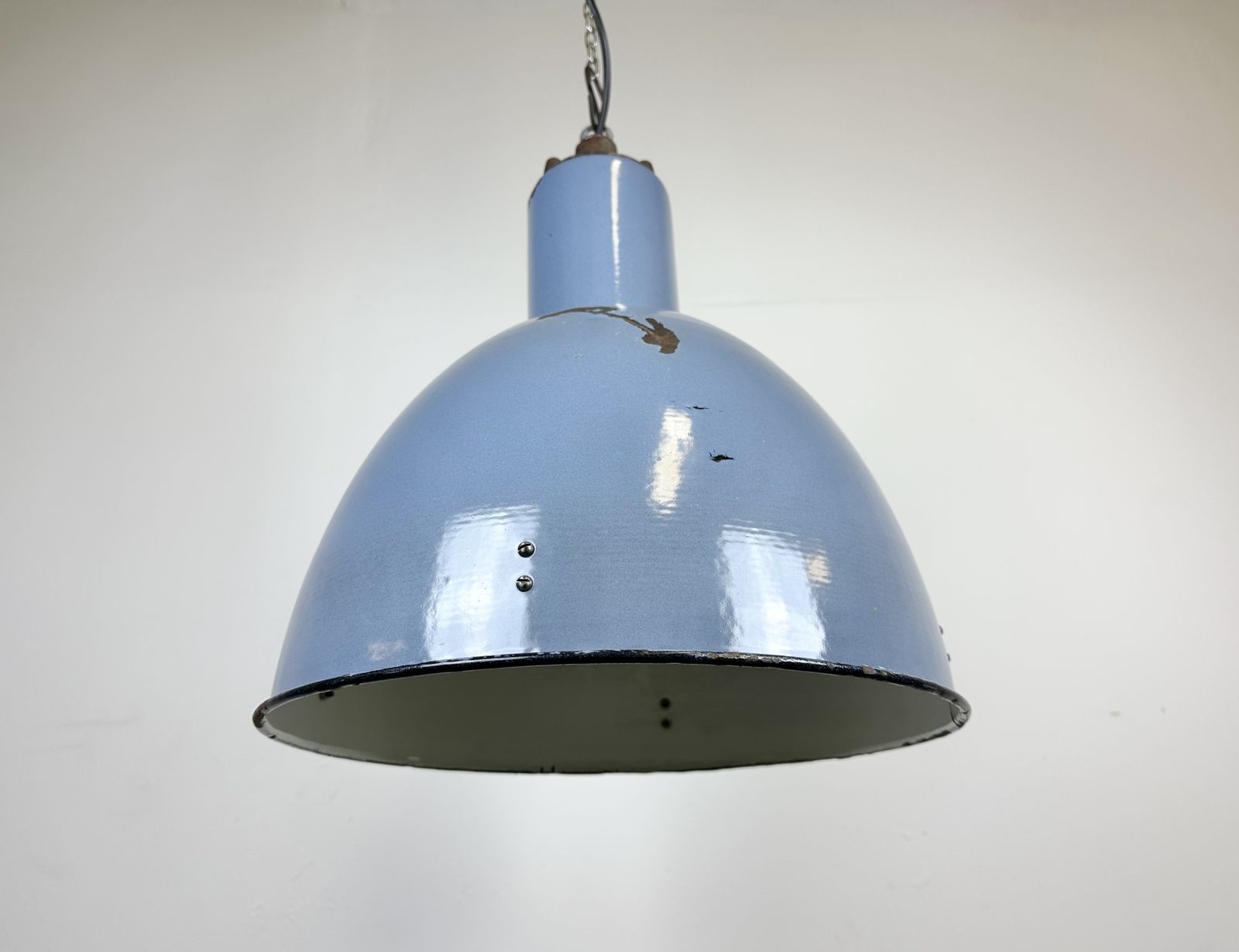 photo for sale Bauhaus Blue Enamel Factory Pendant Lamp, 1950s