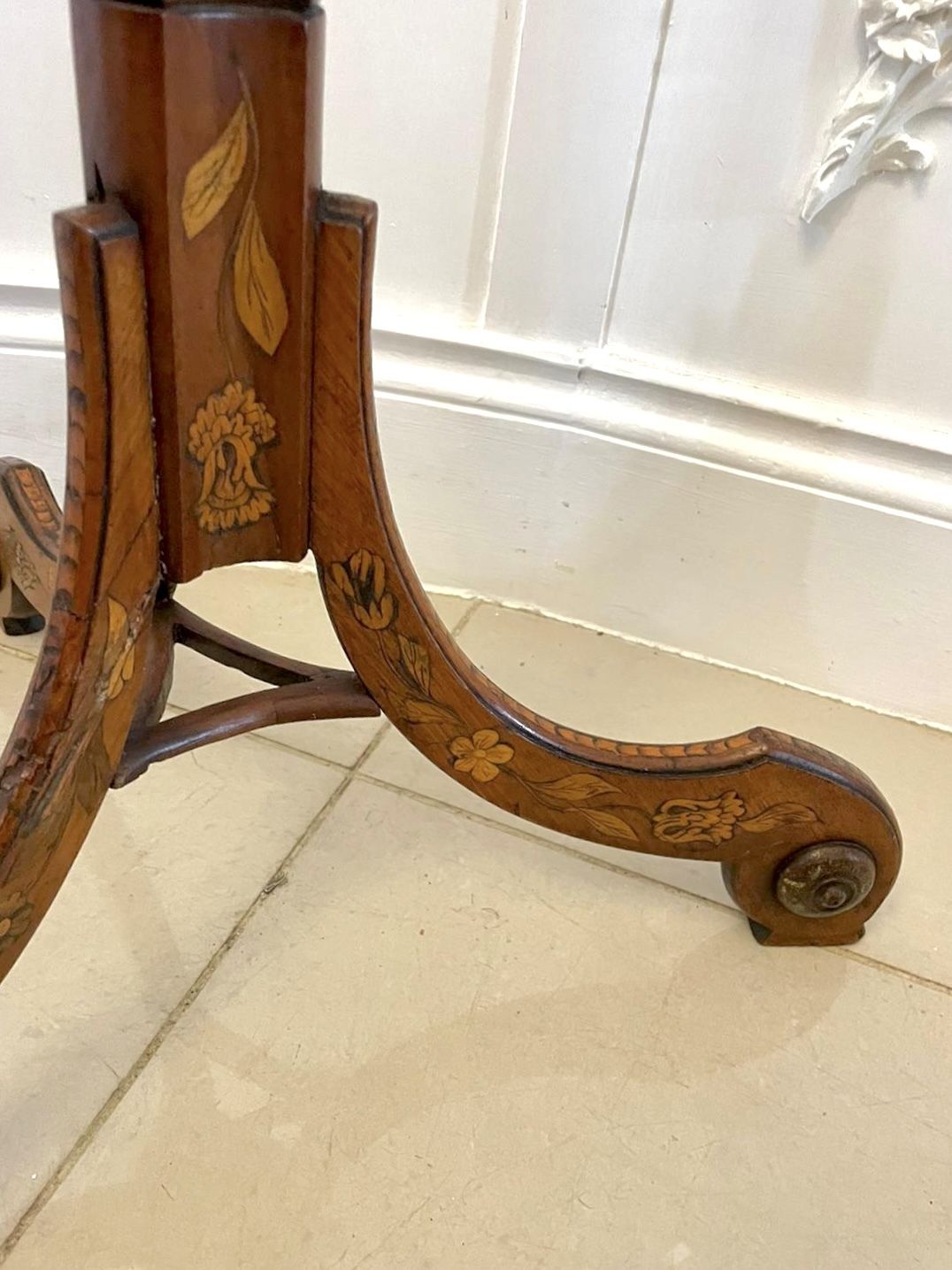 Antique 19th Century Quality Walnut Floral Marquetry Inlaid Candle Stand photo buy