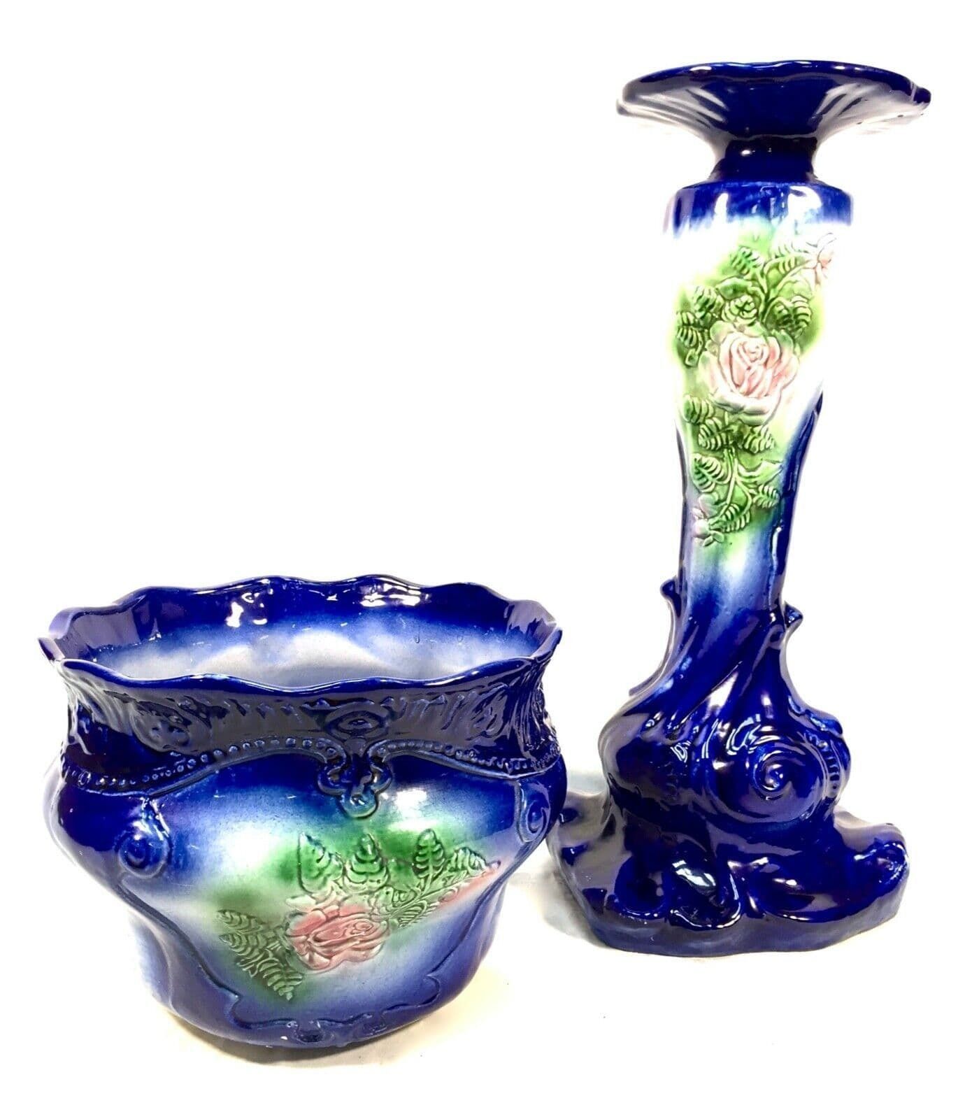 Antique Large Floor Standing Victorian Jardiniere & Stand C.1890 / Blue & White photo furniture