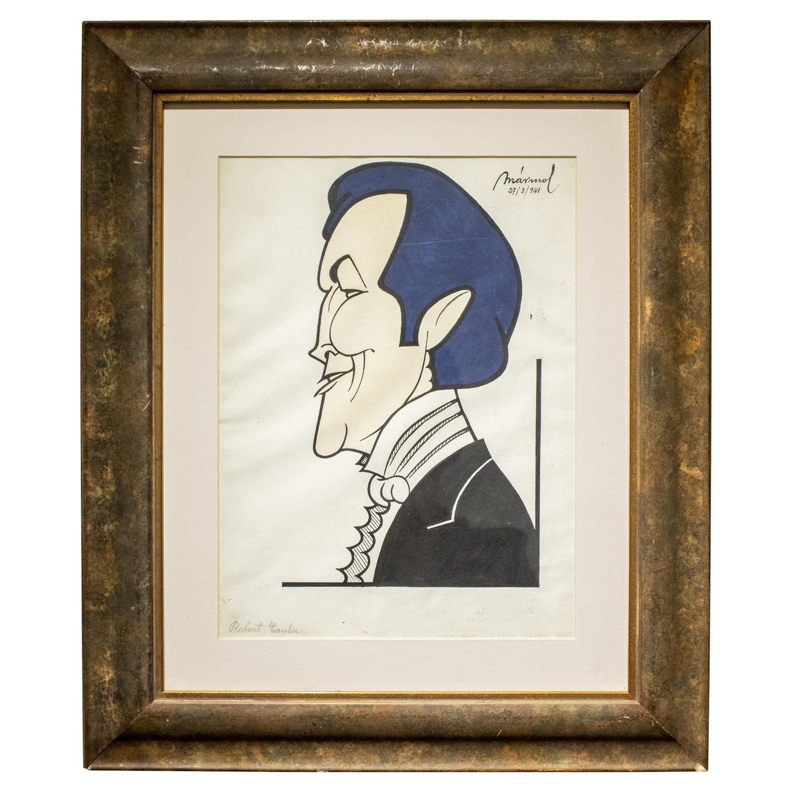 Robert Taylor Original Handrawing Portrait By Mármol, Spain, 1939