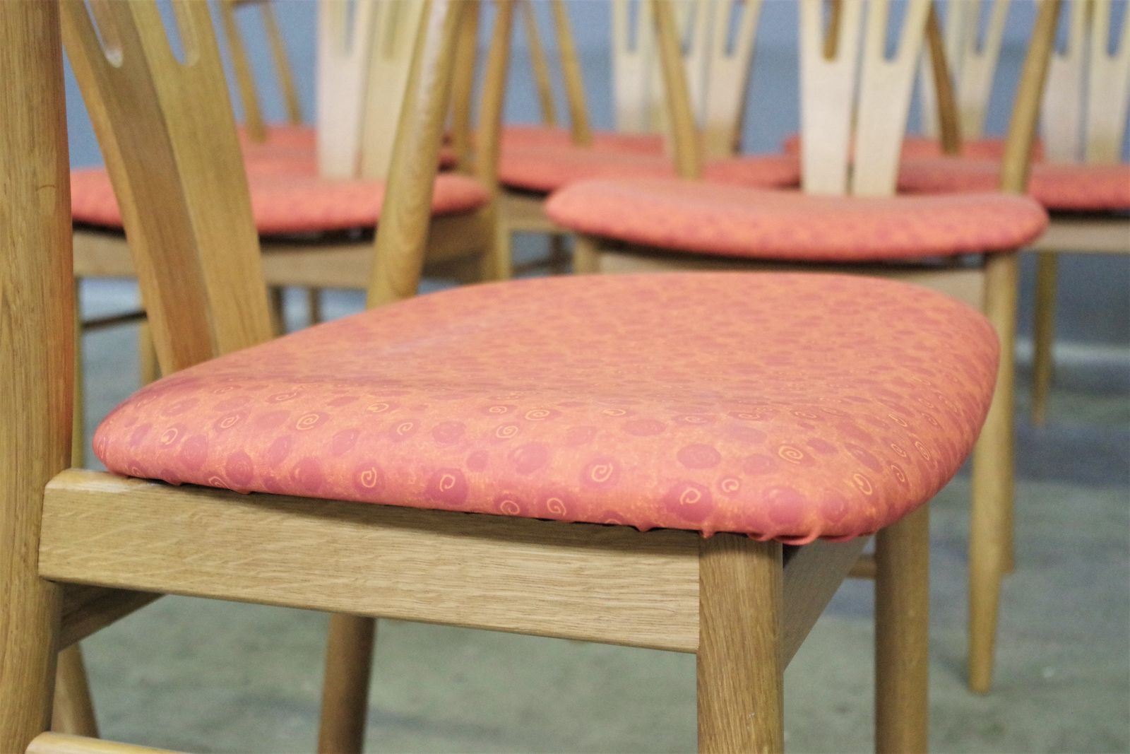 photo for sale Set Of 11 New Modern Oak Chairs In Curved Wood