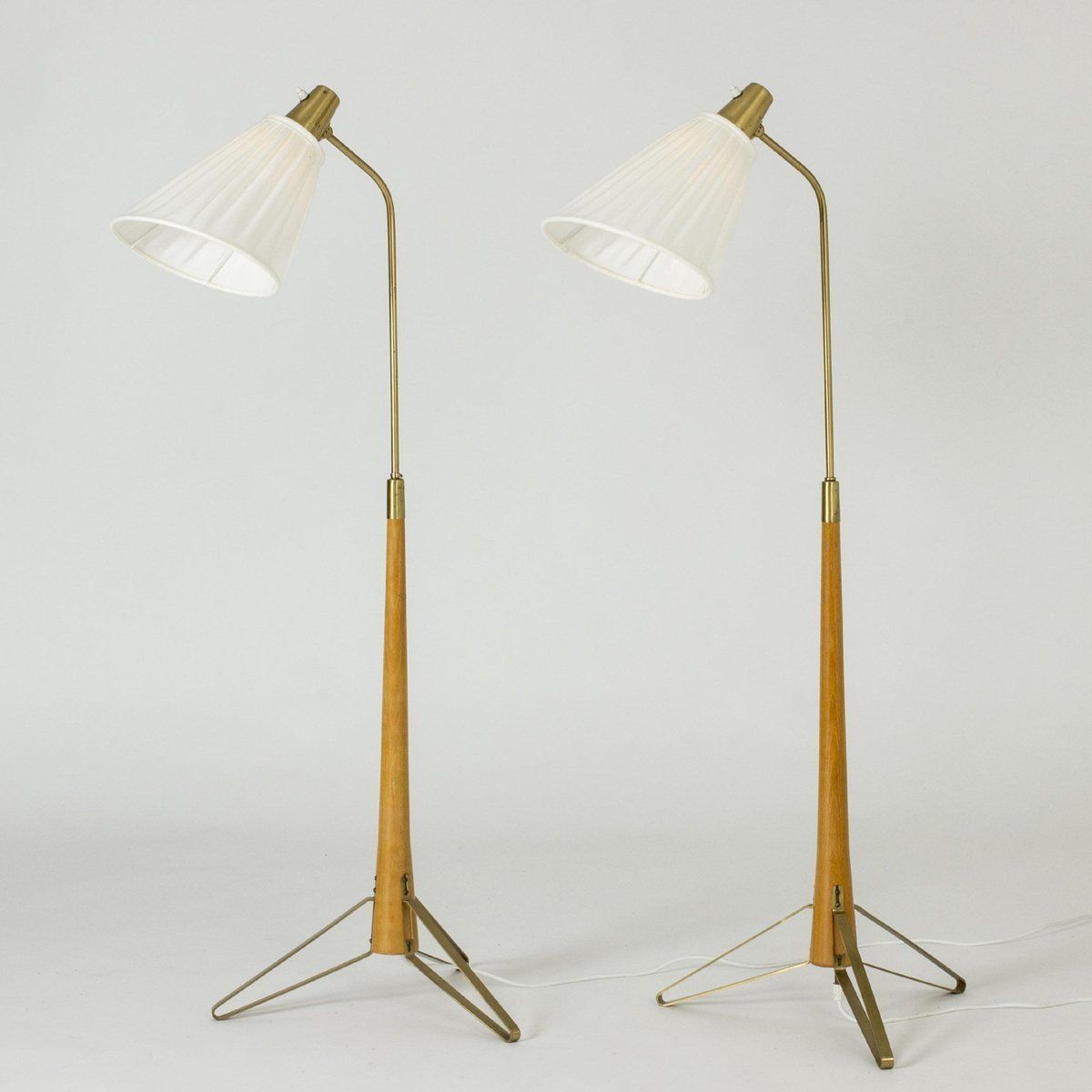 Brass And Beech Floor Lamps By Hans Bergström For Asea, 1950s