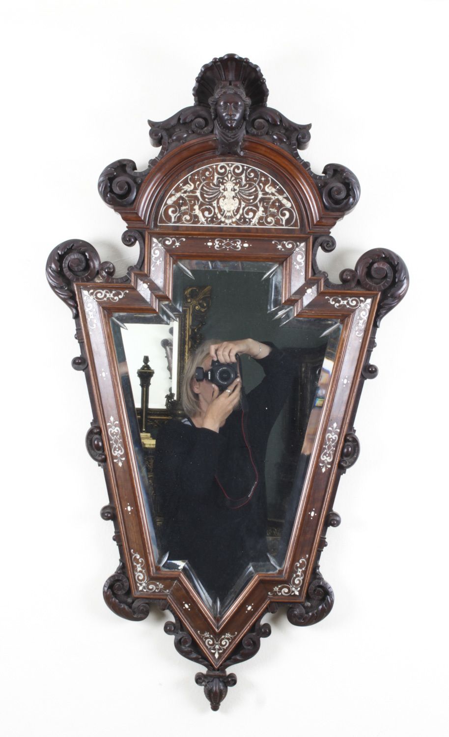 Antique Italian Renaissance Walnut & Inlaid Mirror 19th C 108x60cm photo furniture