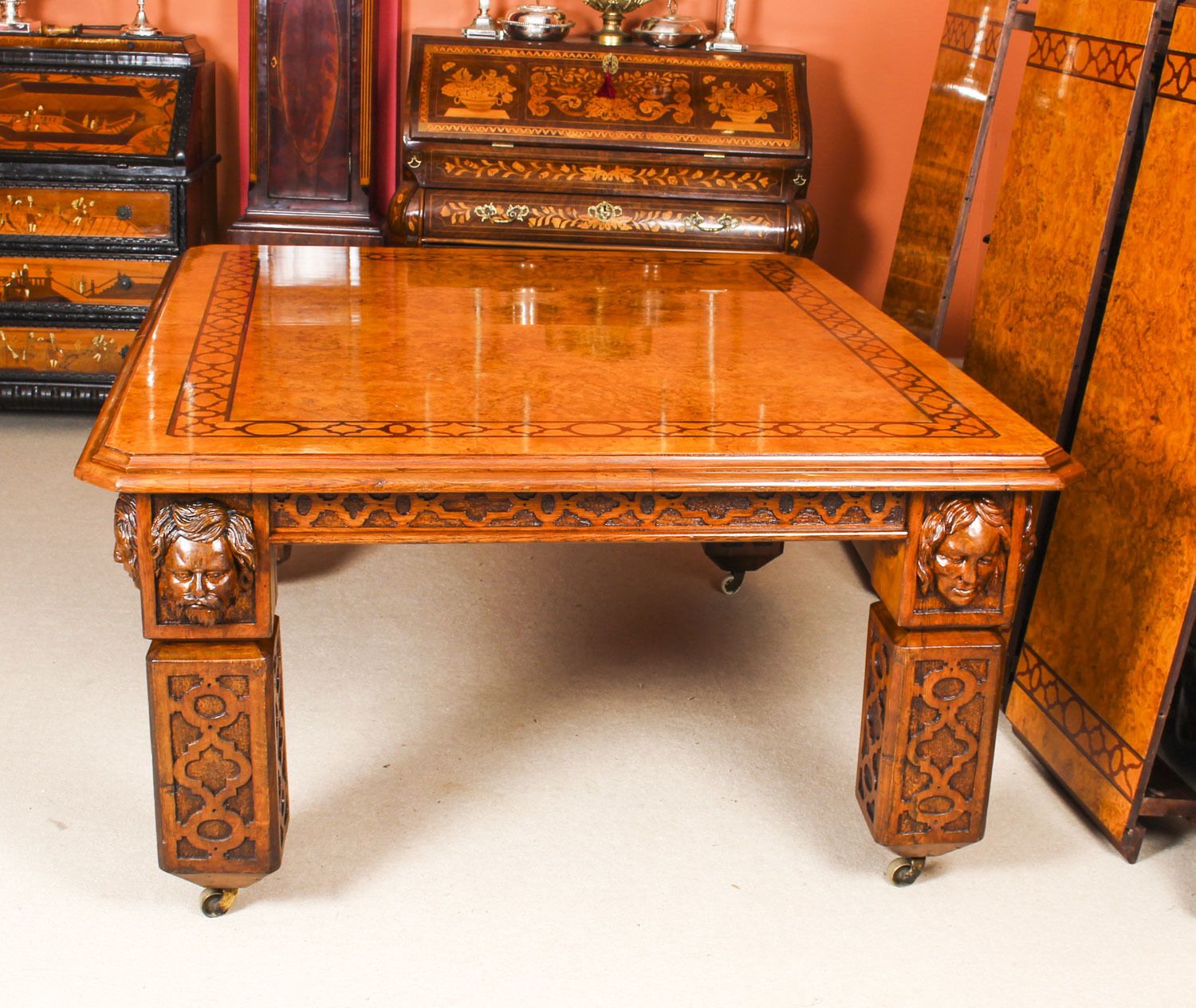 Furniture Antique 12ft Elizabethan Revival Pollard Oak Extending Dining Table 19th C photo