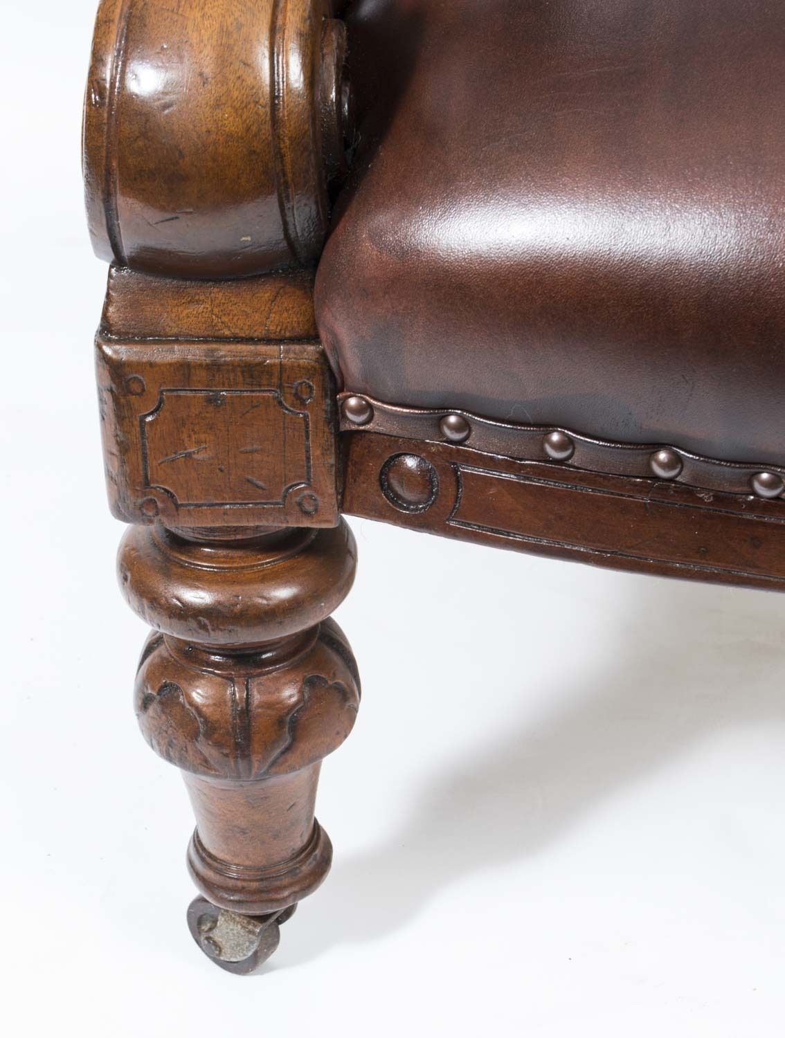 Furniture Pair English Victorian Leather Armchairs C.1880 photo