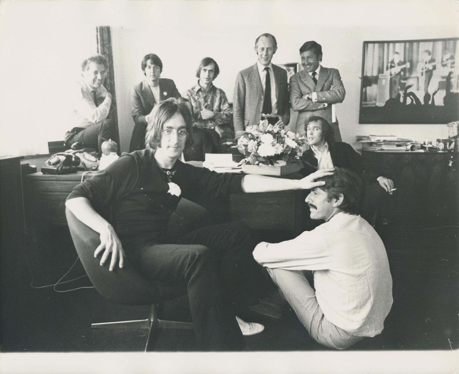 The Beatles Office Black And White Photograph