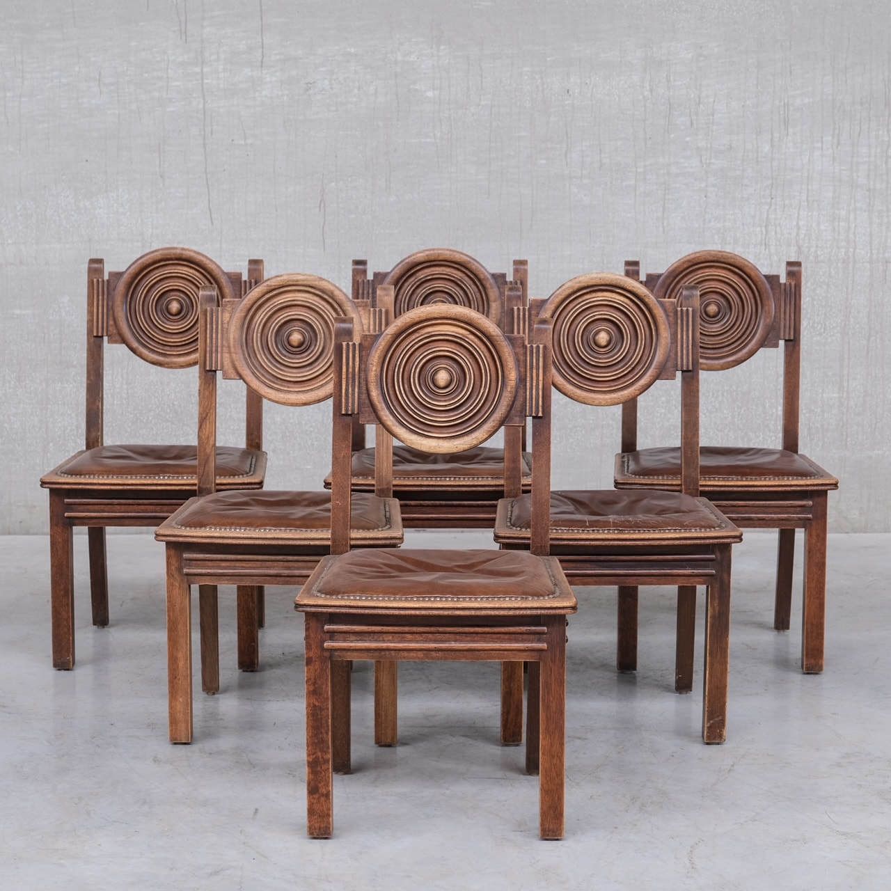 1650.0 French Deco Oak Dining Chairs In Manner Of Dudouyt (6) photo