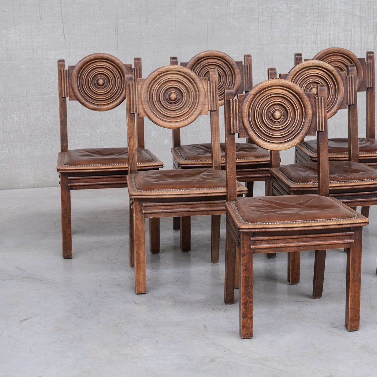photo buy French Deco Oak Dining Chairs In Manner Of Dudouyt (6)
