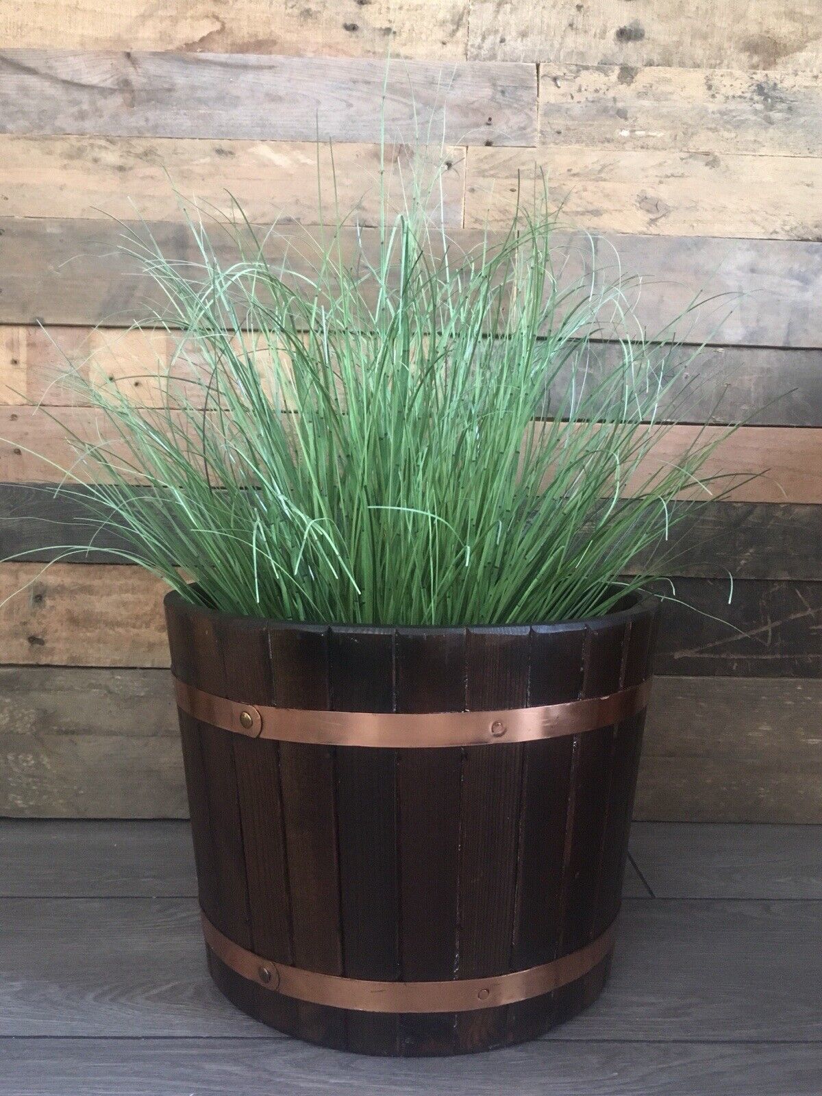 Vintage Coopered Oak & Copper Barrel Planter Plant Pot Jardiniere Log Storage photo furniture