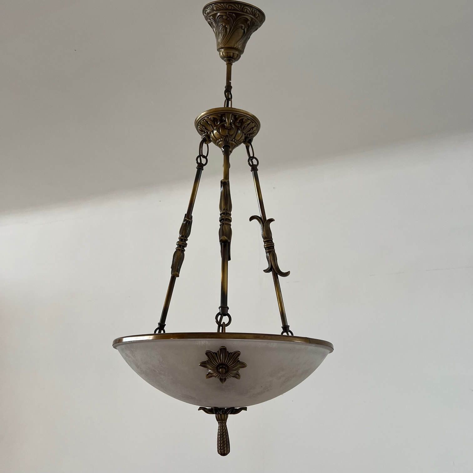 Lighting Brass And Frosted Glass Mid Century Swedish Plafonnier Light photo