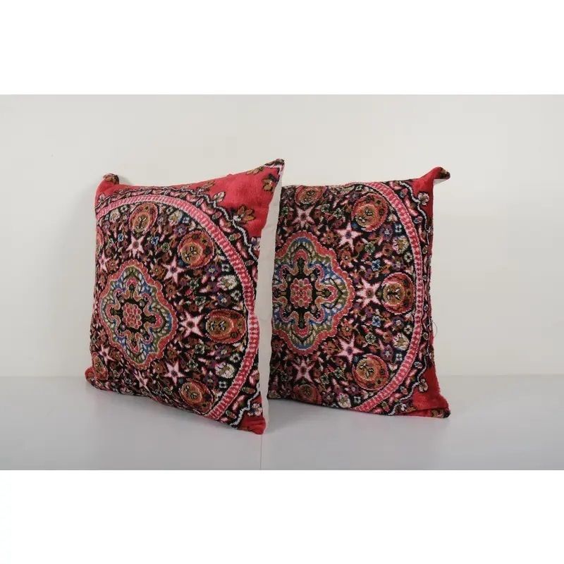 Set Of Two Square Velvet Pillow Cover, Ethnic Matching Cushion Cover, Pair photo Textiles