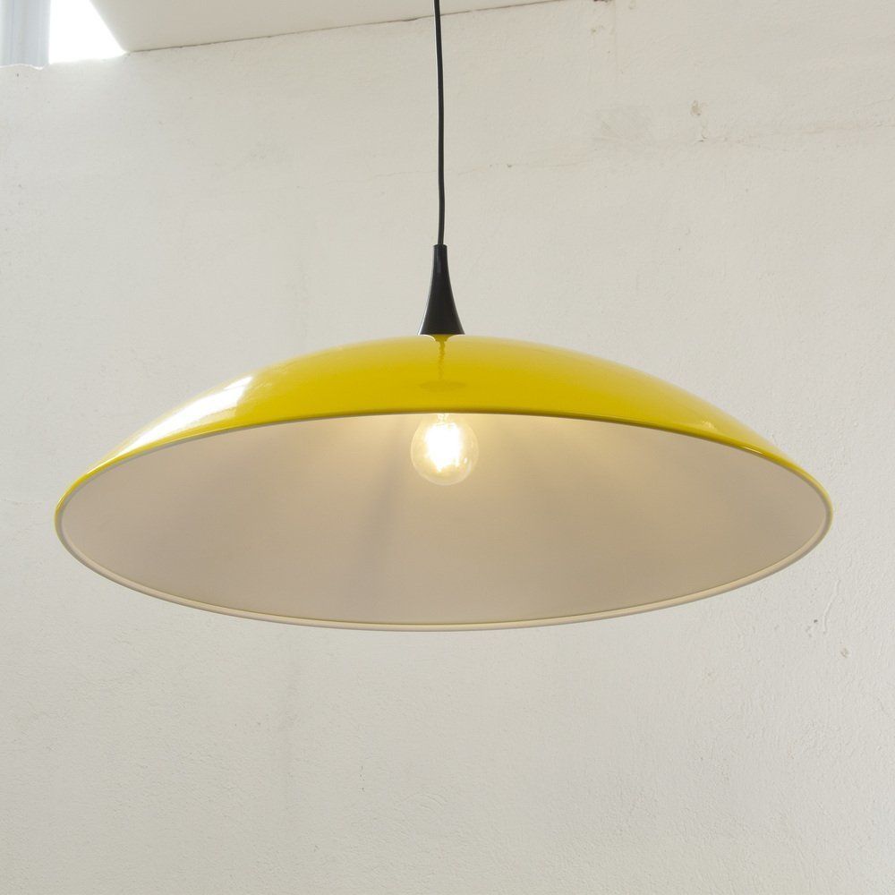 Large Pendant Lamp In Yellow Plastic With White Interior, Italy, 1980s photo furniture