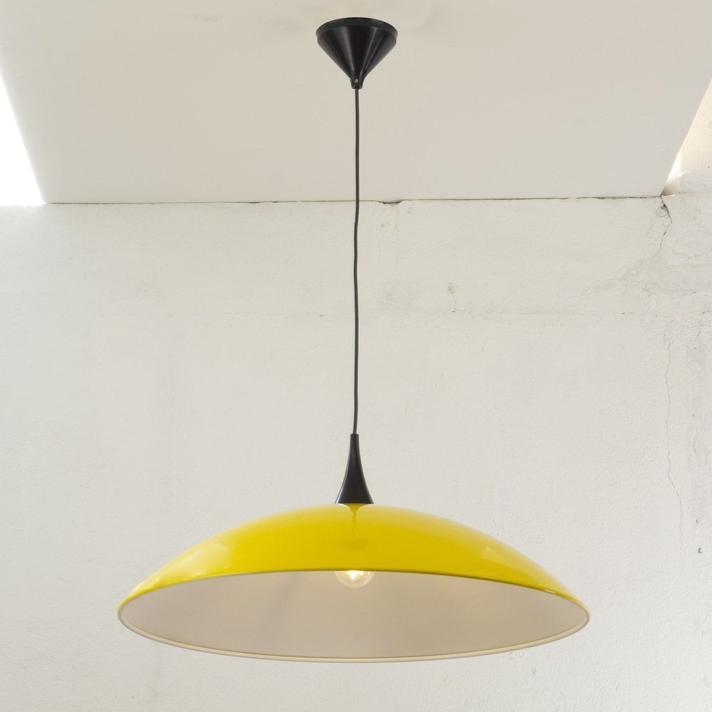 Large Pendant Lamp In Yellow Plastic With White Interior, Italy, 1980s photo for sale
