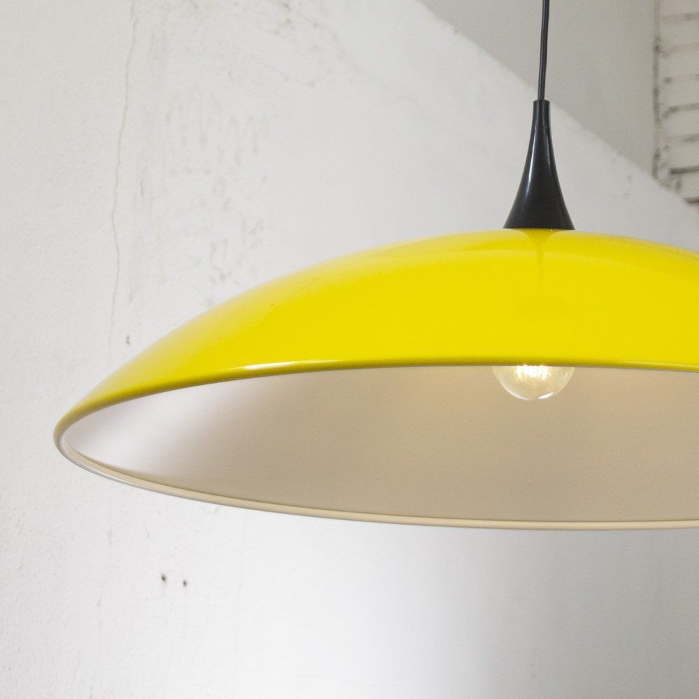 Large Pendant Lamp In Yellow Plastic With White Interior, Italy, 1980s photo Lighting