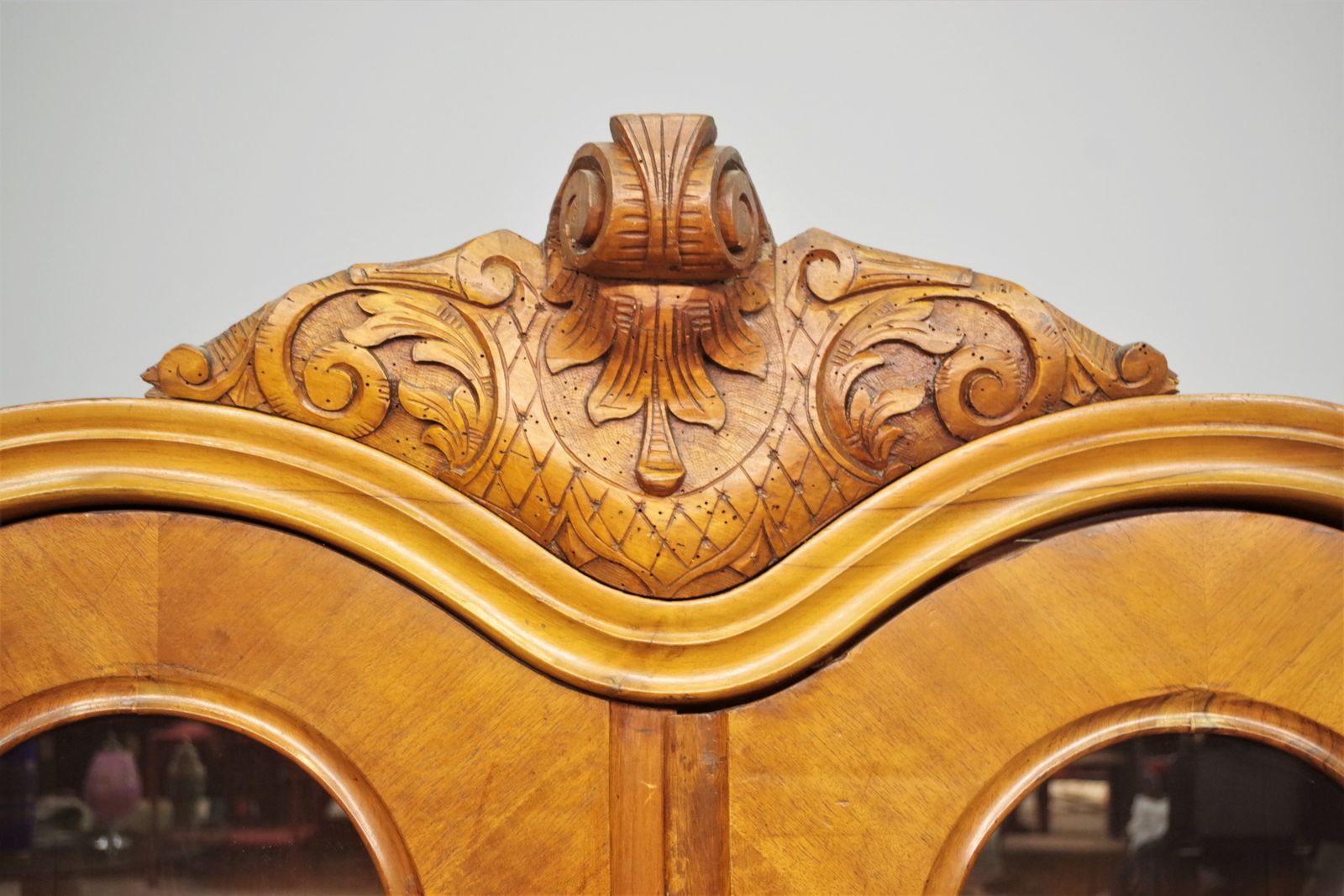 Display Cabinet In Fir Wood And Carved Walnut, Early 1900s photo Furniture
