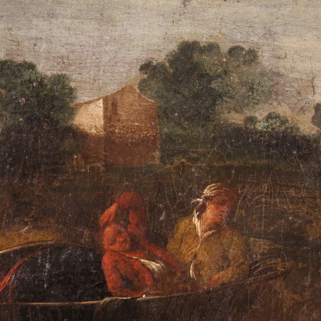 photo vinterior Antique Italian Painting From The 18th Century, Pastoral Scene With Chariot