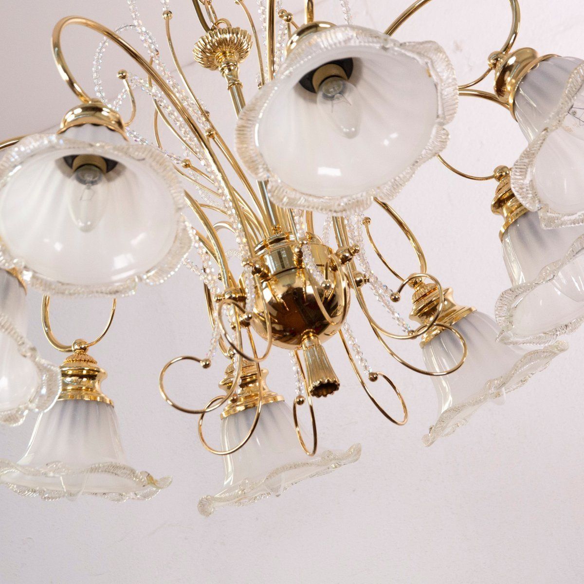 Vintage Italian Chandelier In Gold Plated Brass And Swarovski Crystal, 1960s photo vinterior
