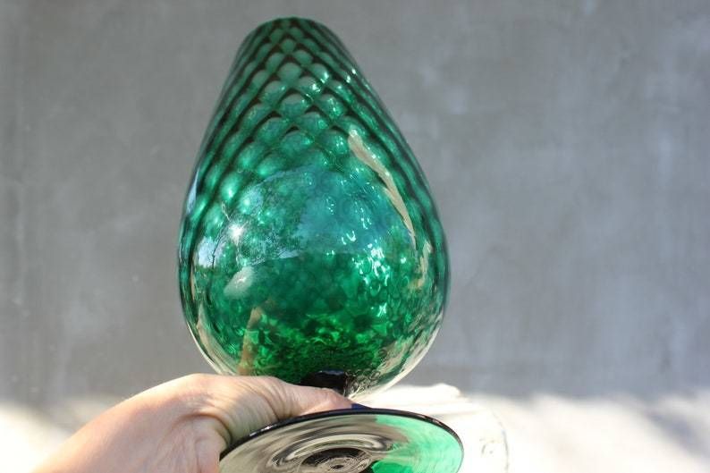 Stunning Green Glass Hand Blown Italian Pedestal  Emerald Home Accent Wedding, Anniversary Gift Vase photo Home Decor